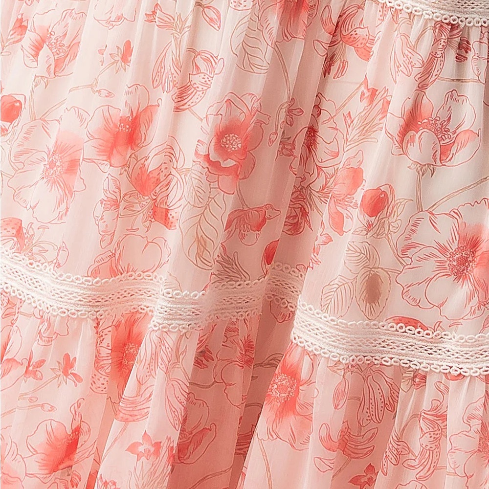 Pink Rose Puff Sleeve Tiered Chiffon
Midi Dress - Picture 4 of 5